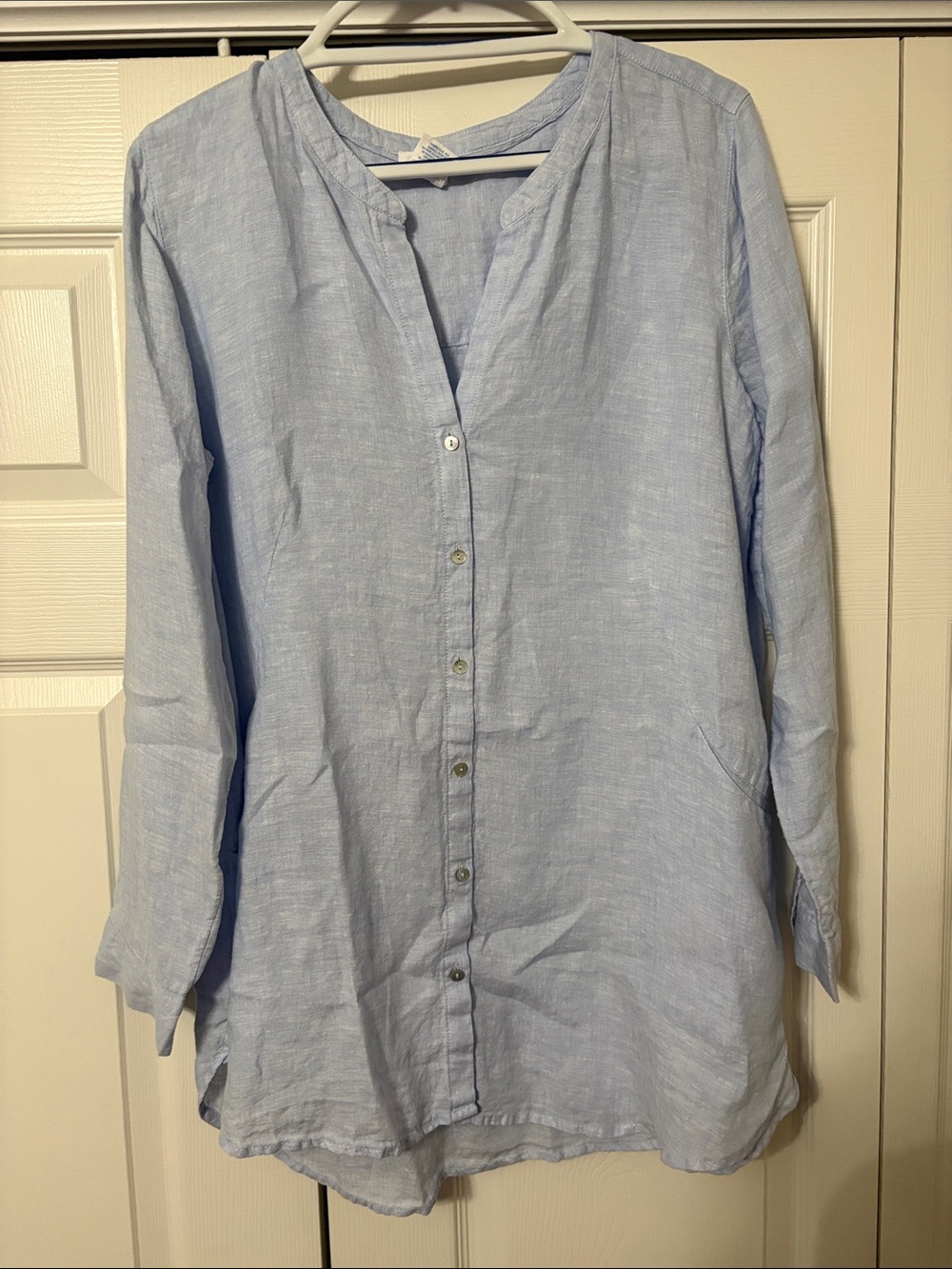 Sigrid Olsen Light Blue Linen Button-Down Tunic